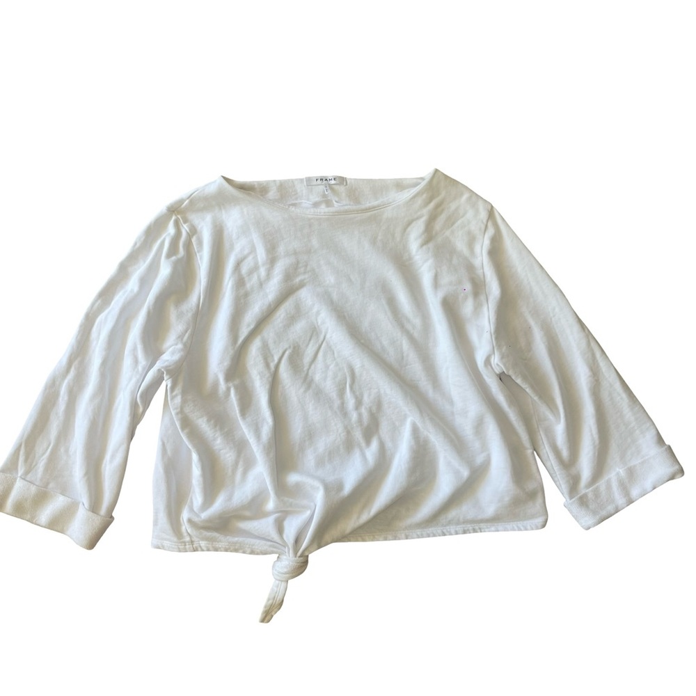 Frame Denim White Long Sleeve Tie Front Top